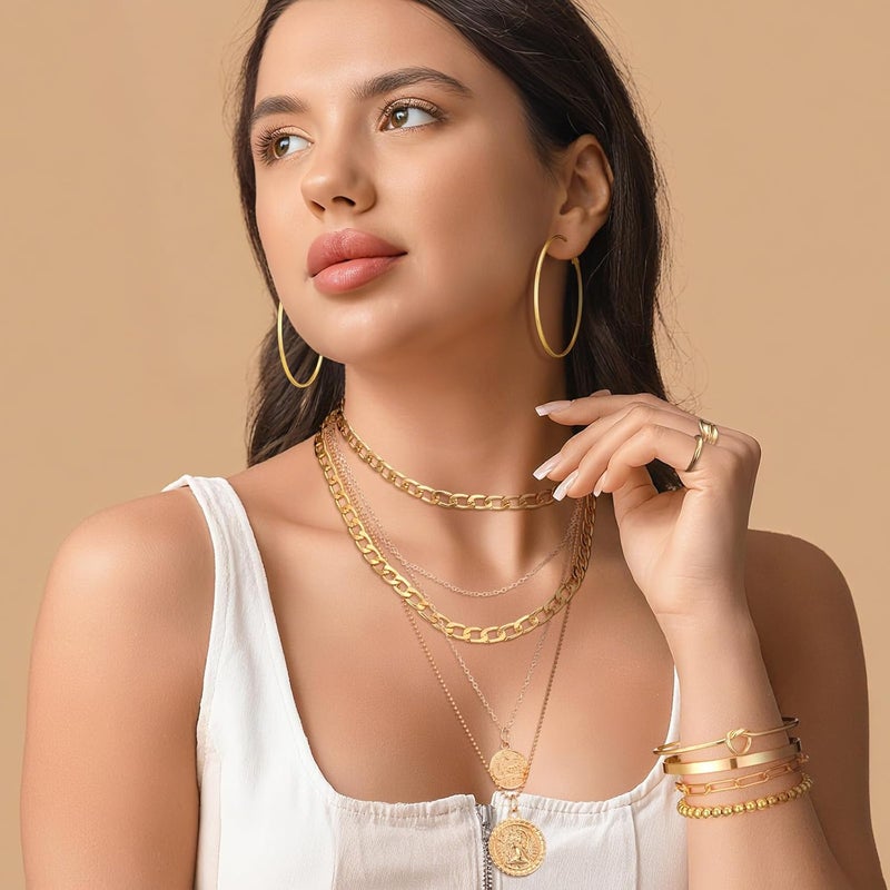 Ecally Store Bohemian Western Jewelry Turquoise Set Women Country Pendant Long Choker Layered Bracelets Earrings Ring for Women - Image 2